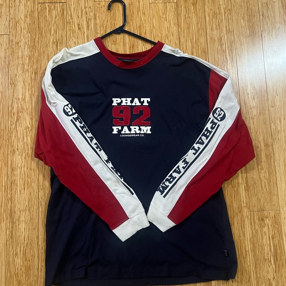 Phat Farm Red and Black Long Sleeve Tee